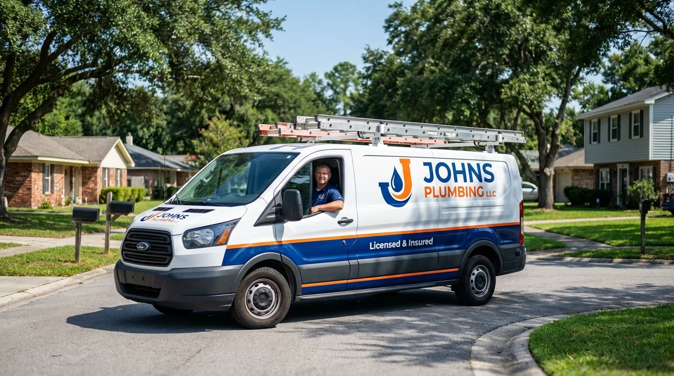 Johns Plumbing LLC service van in Swanzey, NH