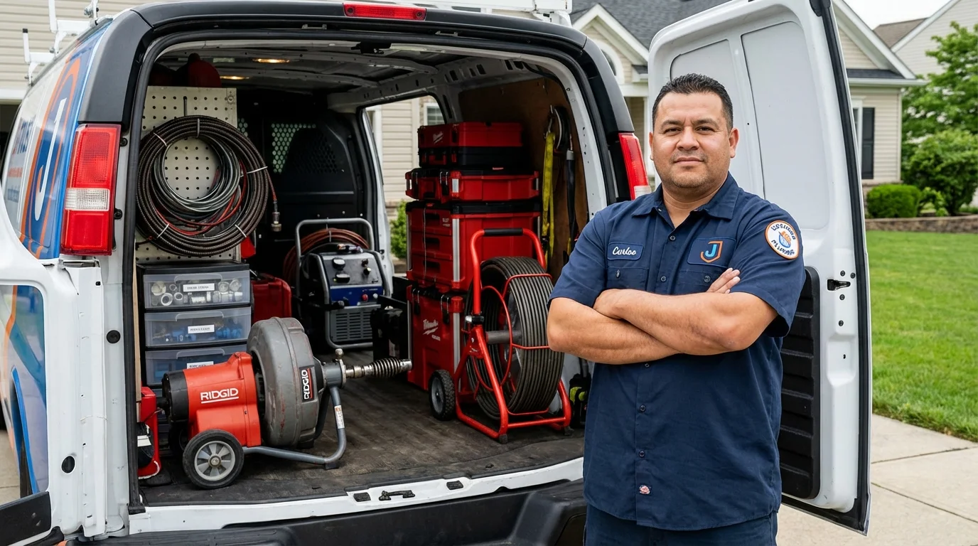 Professional drain cleaning equipment and Johns Plumbing LLC plumber in Swanzey