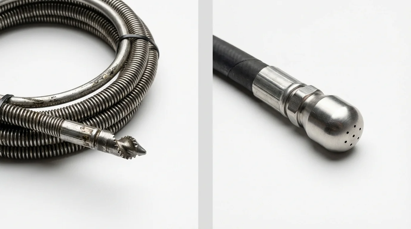 Drain snake cable and hydro jetting nozzle used for drain cleaning in Swanzey, NH