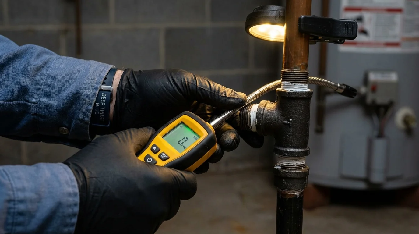 Gas leak detection with electronic sniffer by Johns Plumbing LLC in Swanzey